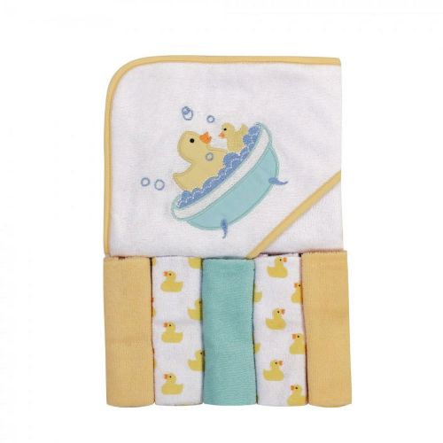 Luvable Friends Baby Unisex Hooded Towel with Five Washcloths, Bathtime Duck, One Size
