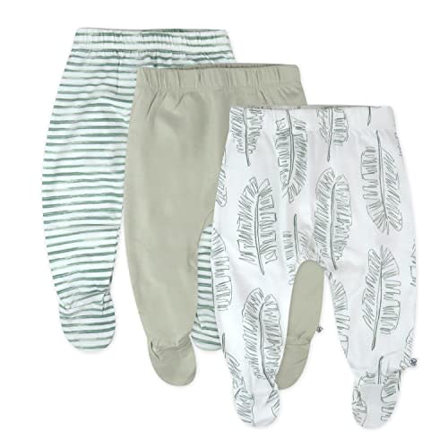 HonestBaby 3-Pack Footed Pants Roomy Fit Pull on Bottoms 100% Organic Cotton for Infant Baby Boys, Girls, Unisex