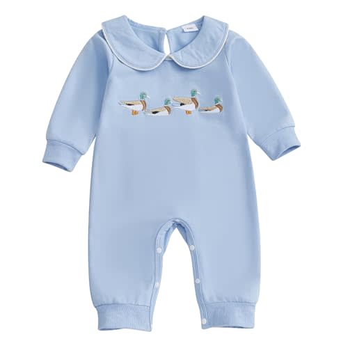 Mieeyali Newborn Baby Boy Farm Clothes Duck Print Romper Collared Playsuit Jumpsuit Fall Winter Outfit