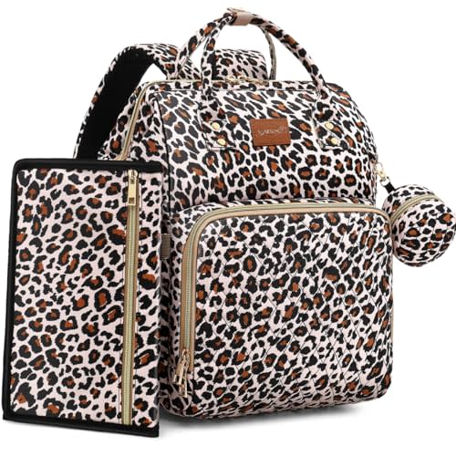 ROSEGIN Diaper Bag Backpack with Changing Pad, Pacifier Case, Baby Bag for Boy Girl Toddler - Large, Stylish, Waterproof Travel Diaper Bag for Mom - Baby Shower - Cheetah