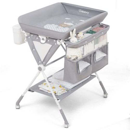 Baby Portable Baby Changing Table, Foldable Diaper Change Table With Wheels, Adjustable Height, Changing Station For Infant, Gray