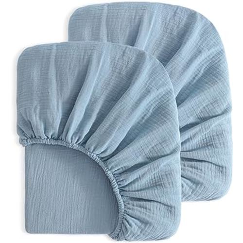 NTBAY 2 Pack Muslin Cotton Crib Sheets, Soft and Breathable Double Layer 28x52 Baby Crib Sheets for Standard Crib and Toddler Mattresses, Boys, Girls, Unisex, Aqua, 28x52 Inches : Baby