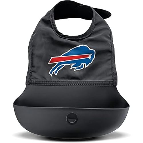 Smilo Silicone Bib - Officially Licensed NFL Fabric & Silicone Baby Bib with Crumb Catcher for Babies and Toddlers