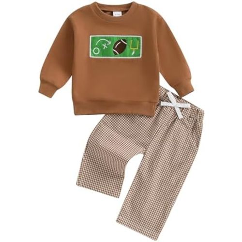 Football Baby Boy Clothes Toddler Football Outfit Long Sleeve Sweatshirt Plaid Pants Cute Fall Winter Outfits