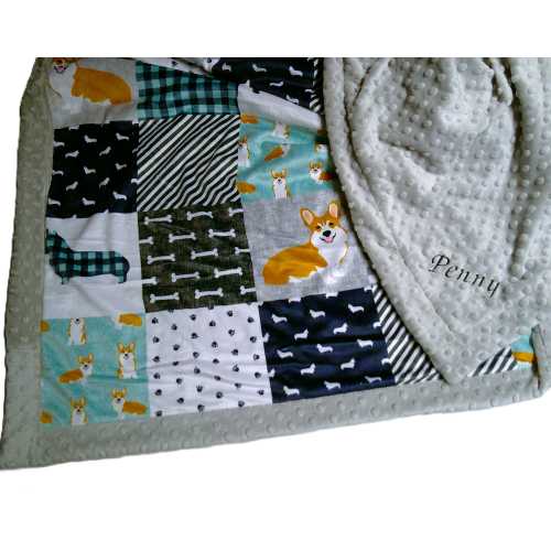 Corgi Blanket Personalized Golden Corgi Navy Gray Plush Minky Welsh Corgi Gift Baby Toddler Child Adult Fur Gender Neutral