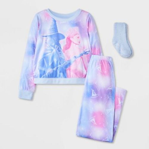 Girls' 2pc Wicked Glinda Cozy Pajama Set with Socks - Blue