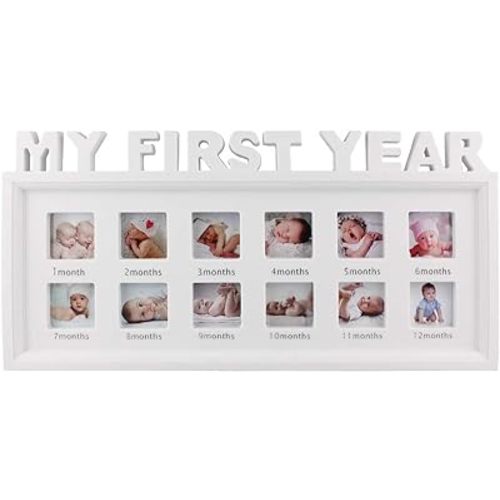 ESTAMICO My First Year Frame Baby Picture Keepsake Frame for Photo Memories, White
