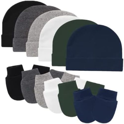 Baby Hats with Scratch Mittens Set Boys Girls Cute Infant Beanie Caps Unisex Newborn Hospital Hats for Baby