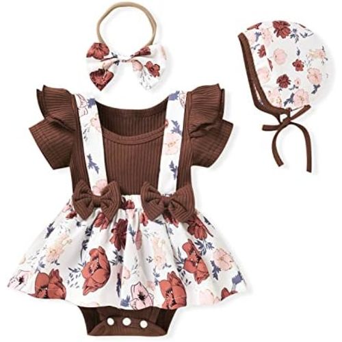 Unutiylo Preemie Newborn Baby Girl Clothes Romper Suspender Dress Summer Outfits Ruffle Short Sleeve Set