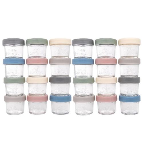 WeeSprout Glass Baby Food Storage Jars with Lids, Reusable Small Containers, 4 oz, 24 Pack - Matte Variety