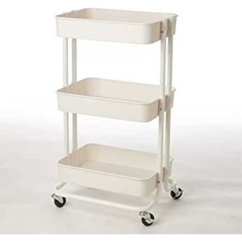 Plastic 3 Tier Rolling Storage Cart, White