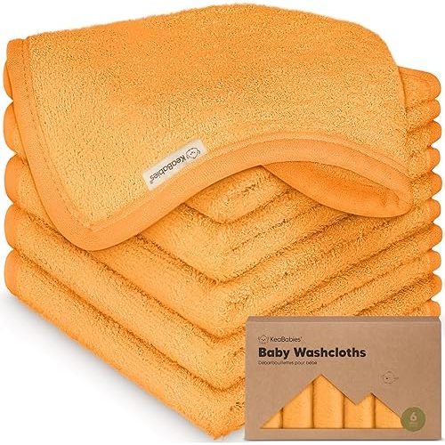6-Pack Baby Washcloths - Soft Viscose from Bamboo Washcloth, Baby Wash Cloths for Newborn, Kids, Bath Baby Towels, Face Towel, Face Cloths for Washing Face (Carrot)