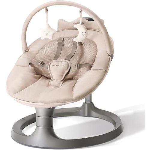 Momcozy 2-in-1 Electric Baby Swing, Dual-Arm Support System & Parent-Inspired Motions, Convertible to Toddler Seat up to 66 lbs, Adjustable Height, Lightweight, Khaki