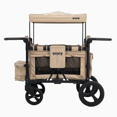 Keenz MOOV 2-Passenger All-Terrain Stroller Wagon with Reclining Seats, Cooler Bin, Push/Pull Handle, and Rubber Wheels – Foldable Wagon for Kids and Toddlers, Mocha