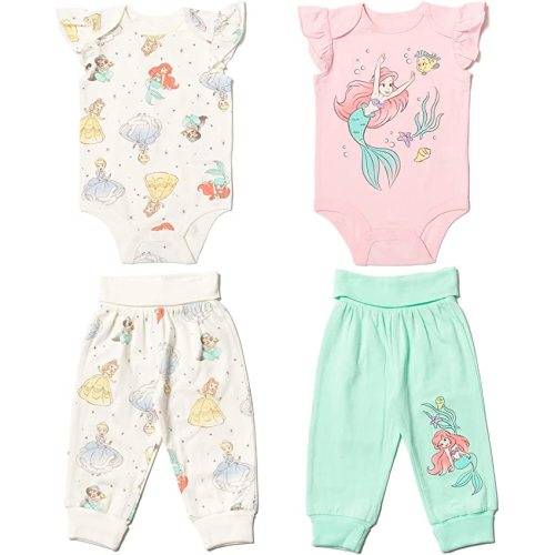 Disney Cinderella Jasmine Princess Belle Baby Girls Cuddly Snap Bodysuits Pants Newborn to Infant - 18 Months - Pink / White / Green