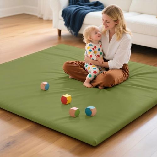 Baby Mat for Floor, Thick Soft Non-Toxic Vegan Leather Baby Play Mat, Waterproof Foam Play Mat, Padded Play Mat for Baby, 50x50 Playpen Mat, Infant Playmat for Baby Girls and Boys, Green