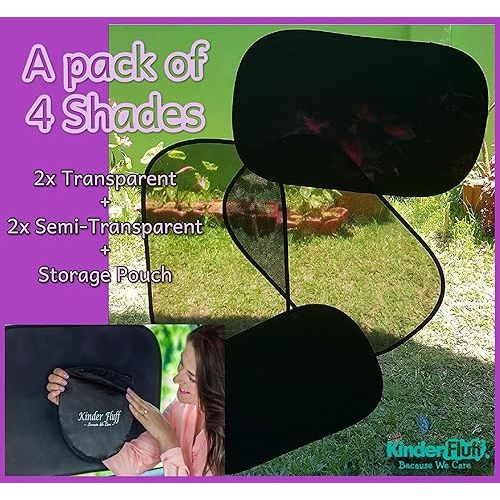 kinder Fluff Car Window Shade (4Pack)-The Only Certified Car Window Sun Shade for Baby Proven to Block 99.95% UVR - Mom's Choice Gold Award - Large