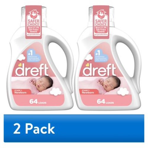 (2 pack) Dreft Newborn Baby Liquid Laundry Detergent, Sensitive Skin, Hypoallergenic, 64 Loads, 92 fl oz