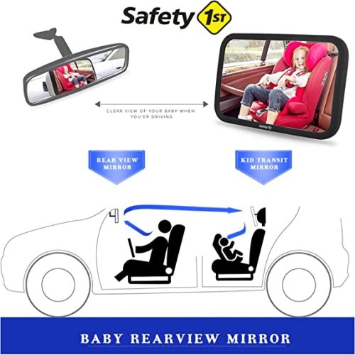 Safety 1st Baby Backseat Headrest Mirror for Rear Facing Infant Car Seat View, Universal Shatterproof Light & Wide Rearview Convex Glass, Black
