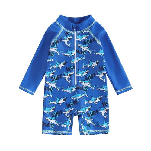Elippeo Baby Boys Rash Guard Swimsuit Rompers 3 6 9 12 18 24 Months Zipper Long Sleeve Shark Print Toddler Bathing Suit Swimwear