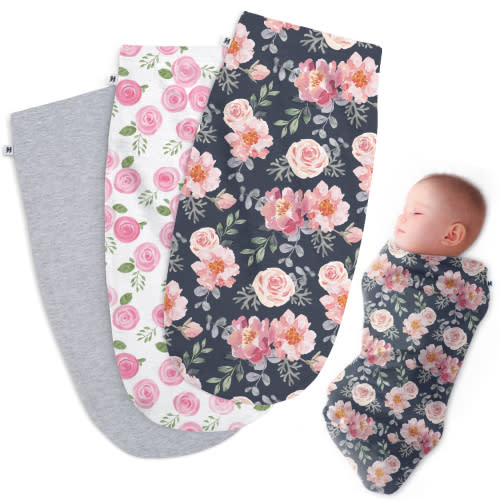 Henry Hunter Baby Swaddle Cocoon Sack | Soft Stretchy Comfortable Cotton Receiving Blanket for Infants & Newborns 0-3 Months (Garden | Rose | Light Heather)