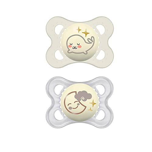 MAM Original Day & Night Baby Pacifier, Nipple Shape Helps Promote Healthy Oral Development, Glows in The Dark, 0-6 Months, Unisex Baby. 2 Count