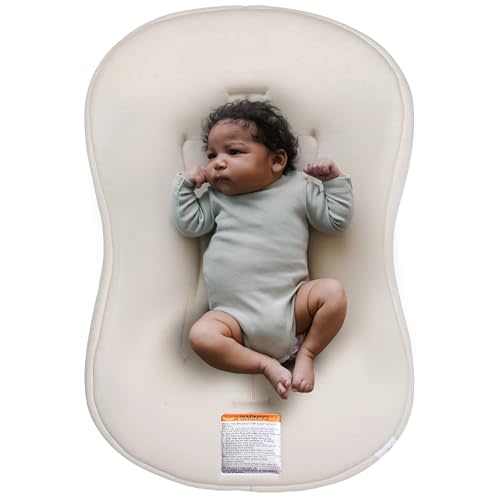 Snuggle Me® Baby Lounger Curve (0-6 Months) - Premium Organic Cotton with Foam Core, Machine-Washable Cover, Buttery-Soft & Breathable Infant Lounger with Travel Bag (30 in x 20 in x 1.9 in) - Natural
