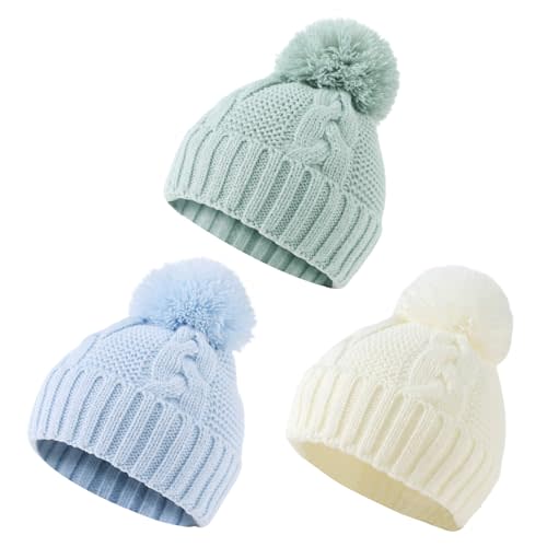 JANGANNSA Winter Knit Baby Hat Twist Warm Beanie for Boys Girls Infant Toddler Baby Beanie with Pompom