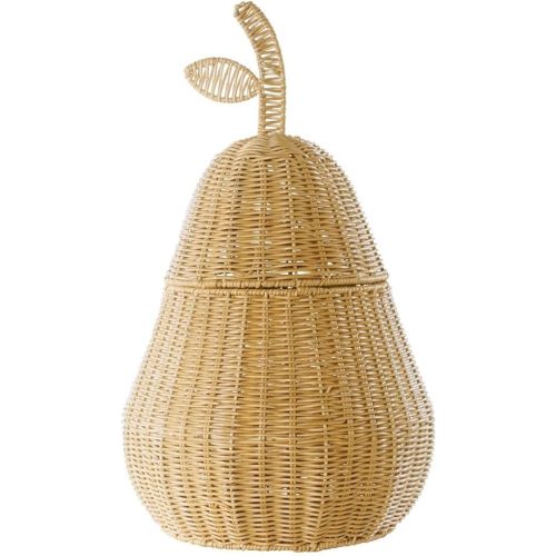 Kaplan Early Learning Pear Washable Wicker Floor Basket | Fruit-Shaped Woven Rattan Storage Bin | Home Decor Organizer