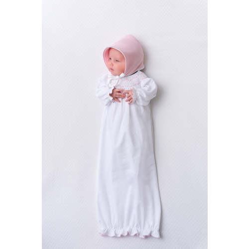 Sweetly Smocked Greeting Gown - Worth Avenue White with Palm Beach Pink