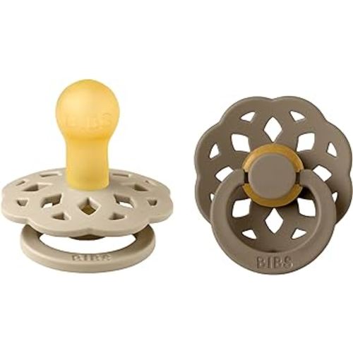 BIBS Pacifiers - Boheme Collection | BPA-Free Baby Pacifier | Made in Denmark | Set of 2 Vanilla/Dark Oak Color Premium Soothers | Size 0-6 Months