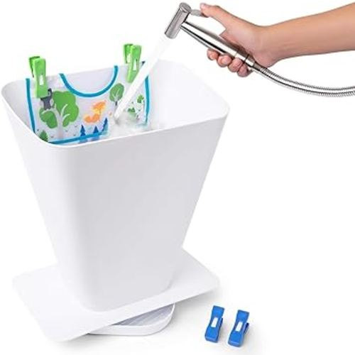 Cloth Diaper Sprayer Splatter Shield- Hands-Free Washing Bucket for Dirty Cloth Diapers for Babies, Clothing, Shoes- Nursery Essentials, Portable for Messy Nappy Toilet Spray Bucket Pail