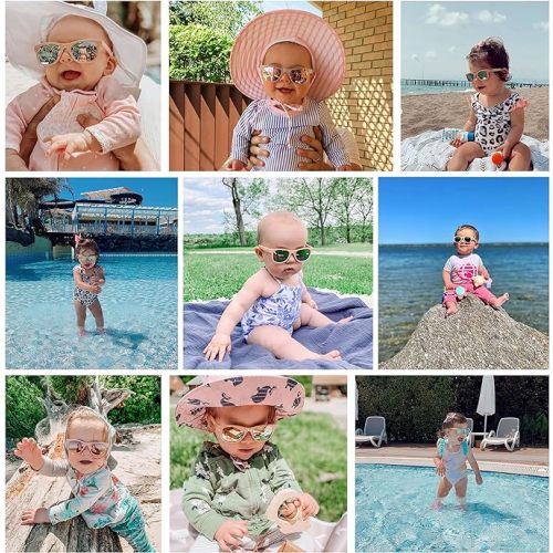 COCOSAND Baby Sunglasses with Strap Polarized Flexible Square UV400 for Infant Toddler Boys Girls Age 0-24 Months - TPE - Bright Pink With Pink Lens
