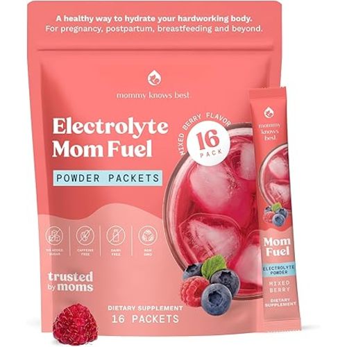 Mommy Knows Best Mom Fuel Electrolyte Drink Mix for Moms, Hydration Support - for Pregnancy, Prenatal, Electrolytes + Trace Minerals, Lactation Drink Mix Supplement (16 Count)