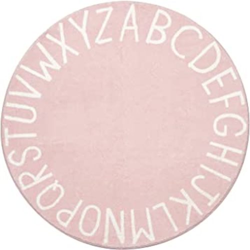 Topotdor Round Kids Play Rug Alphabet Nursery Area Rug Extra Large Soft Crawling Play Mat for Children Toddlers Bedroom (71 inch, Pink)