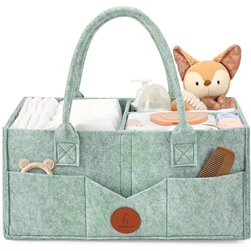 Maliton Baby Diaper Caddy, Nursery Storage Bin & Car Organizer with Handle, Large Felt Bag for Newborn essentials Boy or Girl, Changing Table Organizer for Baby Stuff, 15" x 9" x 7"Baby Shower Basket