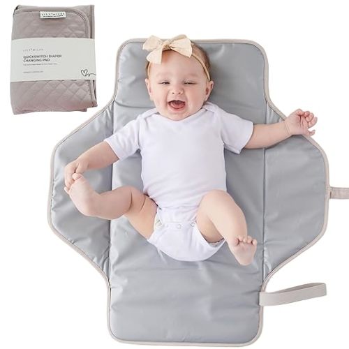 Baby Changing Pad Portable, Diaper Changing Mat with Magnetic Latches, Travel Pad for Diaper Bag, Baby Essentials, Wipeable & Waterproof Mat (Soft Sand, Large)