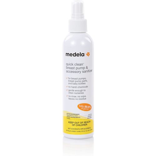 Medela Quick Clean Breast Pump and Accessory Sanitizer Spray Safe No Rinse Breastpump Sterilizer Eliminates 99.9 of Common Bacteria and Germs 8 Fluid Ounces, Clear