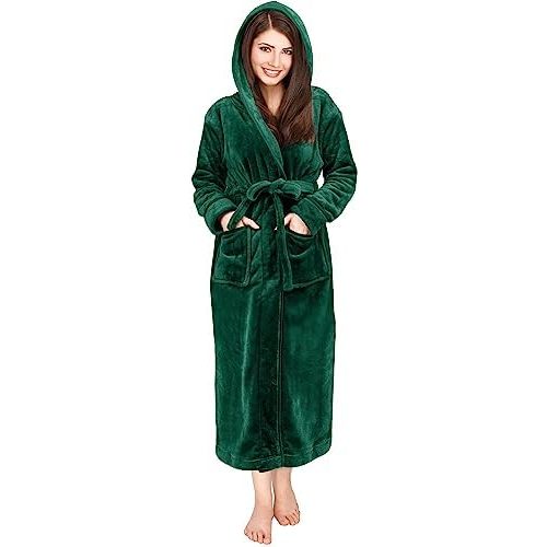 NY Threads Women's Fleece Hooded Bathrobe Plush Long Spa Robe