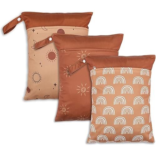3 Pack Wet Dry Bags for Baby Diapers&Breast Pump Parts, Waterproof Reusable Wet Bag with Two Zippered Pockets & Handle, Beach Pool Gym Bag Stroller Yoga Toiletries Daycare Organizer, 11.8" x 15.7"