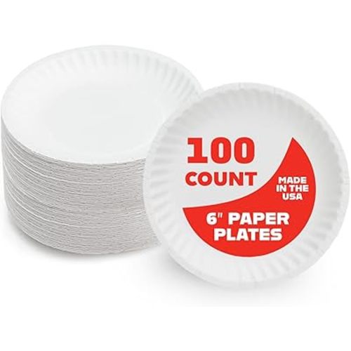 Hygloss Paper Plates - Uncoated White Plate - Use for Foodware, Events, Activities, Crafts Projects and More - Environmentally Friendly - Recyclable and Disposable - 6-Inches - 100 Pack