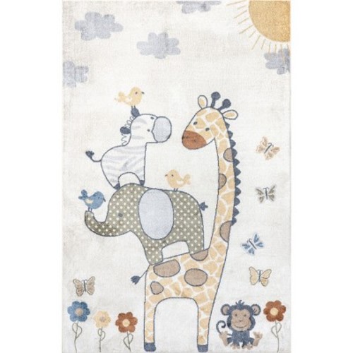 Nuloom Cass Graphic 5x8 Machine Washable Indoor Area Rug for Living Room Bedroom Dining Room Kitchen, Light Beige/Multicolor