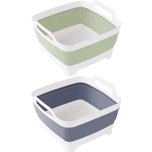 2 Pack Foldable Dish Tub-2 * 9L Dishpan for Washing Dishes Foldable Dish Tub-Foldable Wash Basin Bucket Portable Sink-Multiuse Collapsible Sink Basin Tub Wash Dish Basin(Grey+Green)