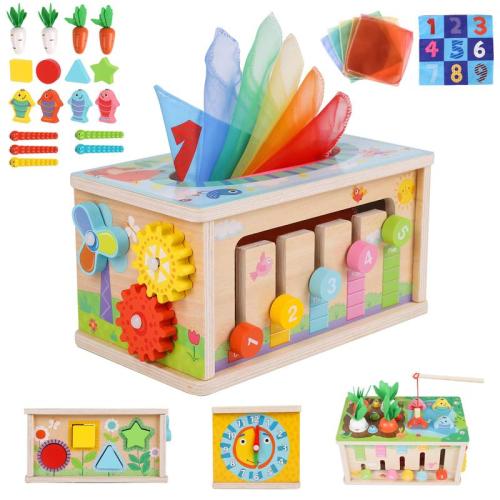 6 in 1 Montessori Tissue Box Toy, Wooden Activity Cube, Puzzle - TikTok Shop