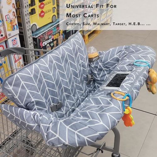 ICOPUCA Shopping Cart Cover for Baby, 2 in 1 cart Cover for Babies N high Chair Cover, Padded Grocery cart seat Cover for Baby Girl boy, with Extra Detachable Cushion, Grey; - Grey with detachable cushion