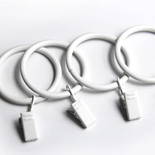 Set of 14 White Iron Metal Rings with Clips, Clip Rings Hooks for Drapes with Rings, Drapery Rings for Baby Clothes Baby Pants Hangers, .25 Inch Interior Diameter (White)
