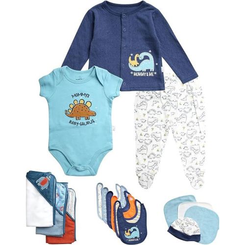 Duck Duck Goose Newborn Baby Take Me Home Layette Gift Set - 16 Piece Jacket, Pants, Bodysuit, Romper, Hat, Washcloth (0-9M)