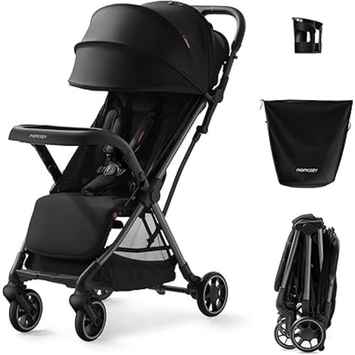 Momcozy ClickGo Lightweight Stroller, Compact Travel Stroller for Airplane with One-Click Fold, Baby Stroller and Toddler Stroller with Large Canopy for Kids from 0 Months, Extendable UPF50+ Canopy