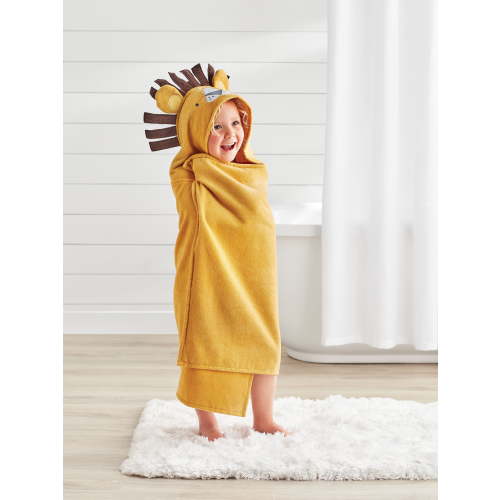 Your Zone Lion Cotton Towel & Washcloth with Hand Pocket, Yellow