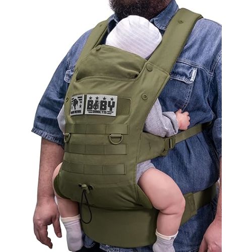 Ergonomic Lumbar Support Baby Carrier for Infants to Toddlers (8-33 lbs), Cozy and Lightweight Military Baby Carrier for Big and Tall Parents-Jungle Green